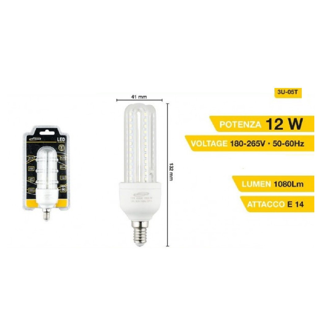 foto del prodotto trade shop lampadina 3u led e14 12w luce fredda 6500k naturale 4000k calda 3000k 72d 3u05t bianco naturale 
