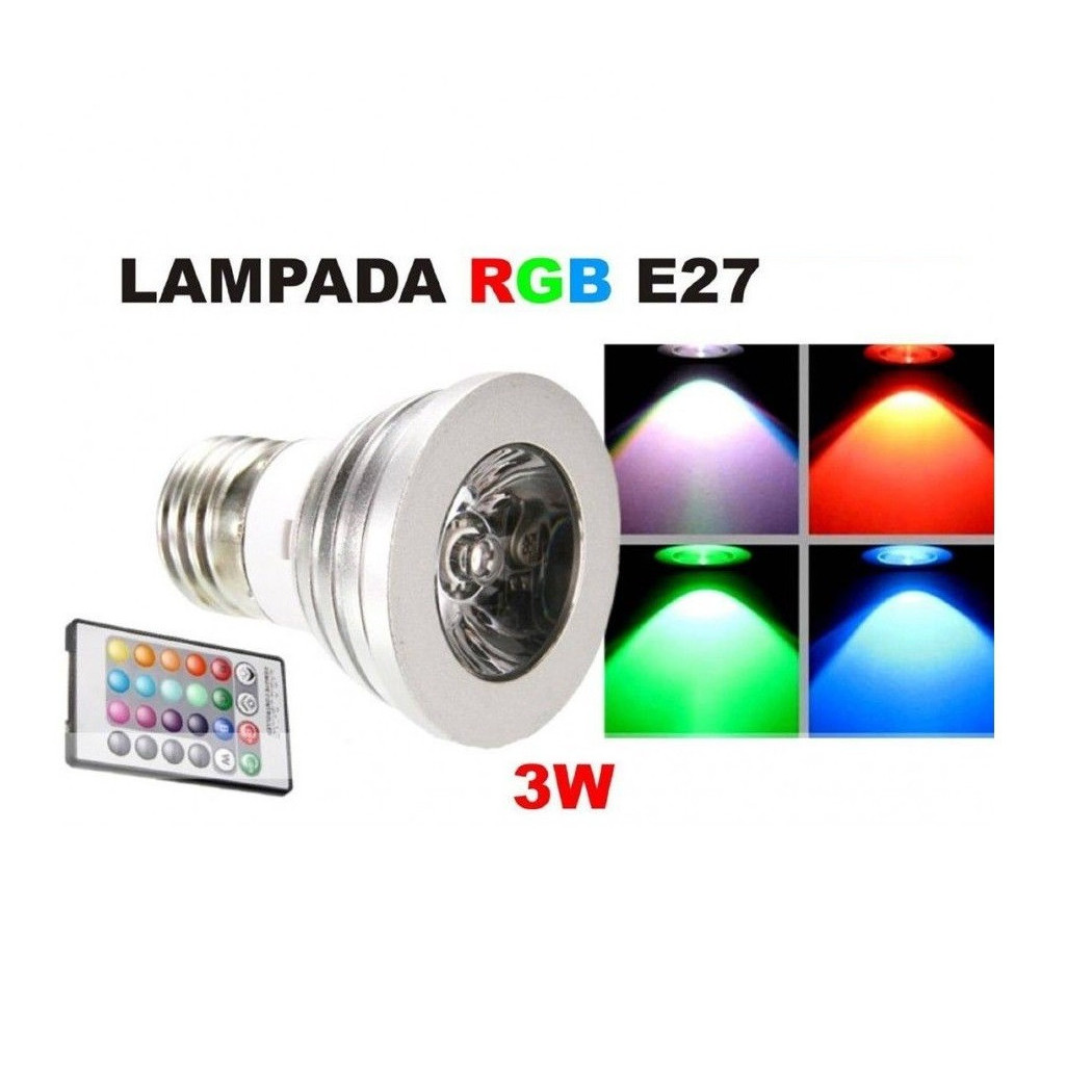 foto del prodotto trade shop lampadina faretto spot light led e27 3w 220v rgb multicolor con telecomando 