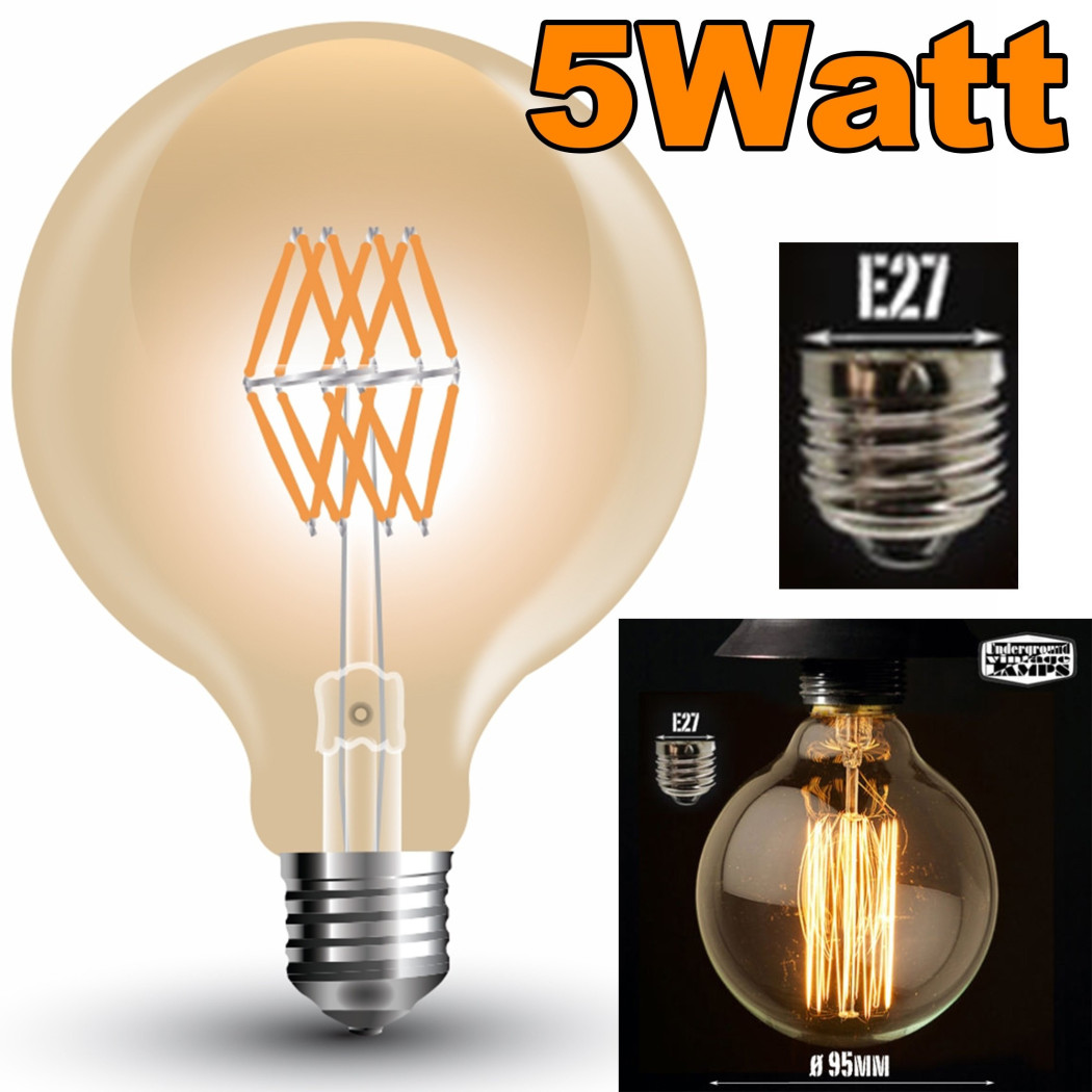foto del prodotto trade shop lampadina led a filamento globo carbonio vintage decorativa e27 5w g95 