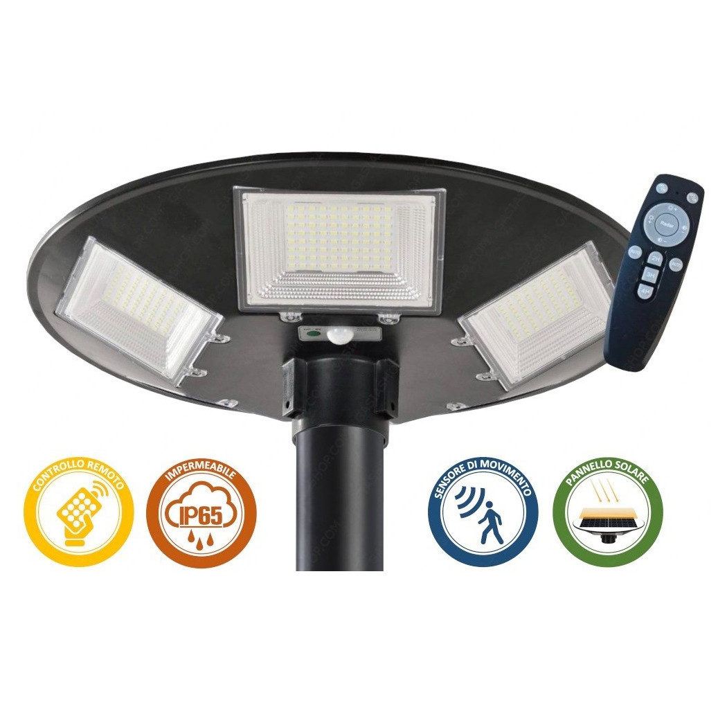 foto del prodotto trade shop - lampione led con pannello energia solare 200 w ip65 sensore movimento so-gd-200w -