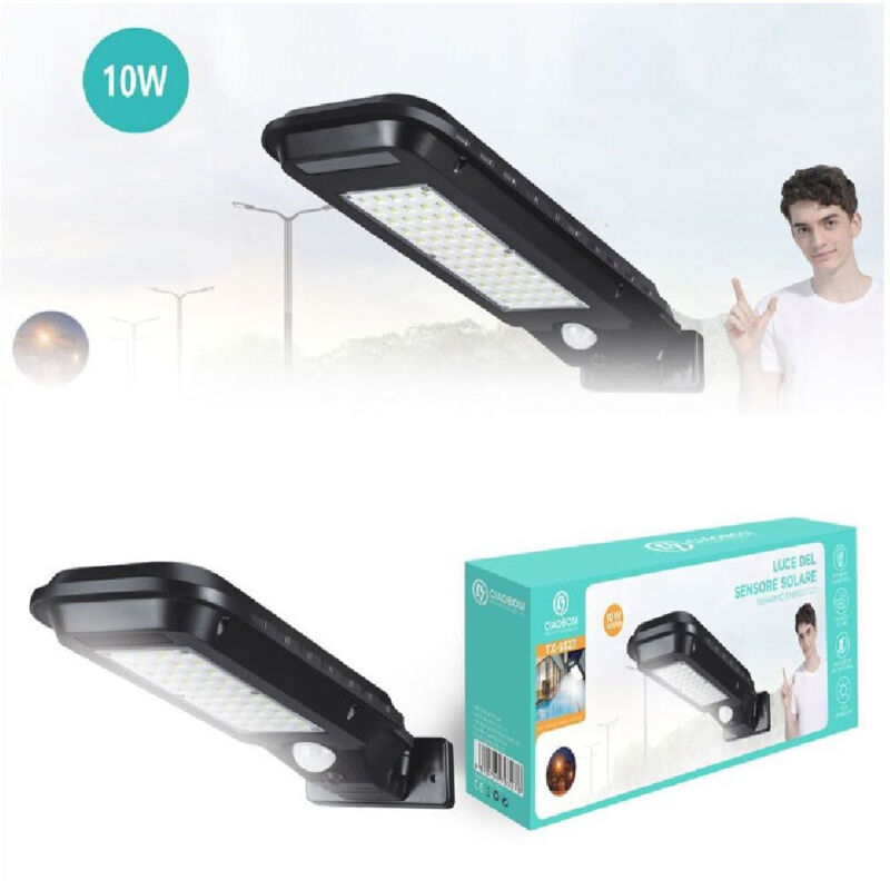 foto del prodotto trade shop lampione pannello solare sensore fotovoltaico 60 led faro stradale 10 w tx 9327 
