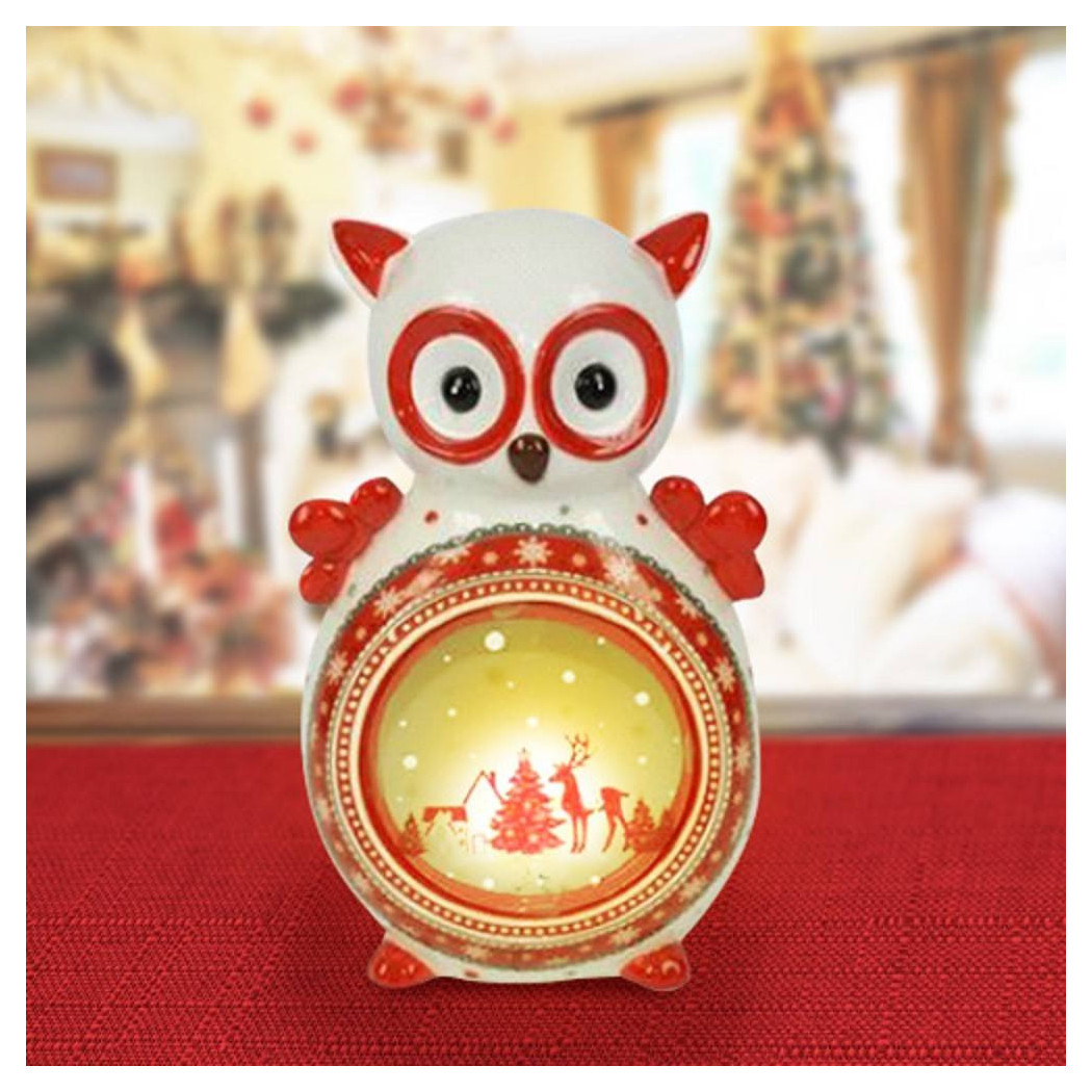foto del prodotto trade shop lanterna ceramica gufo con candela elettrica 21 cm decorazioni natalizie 