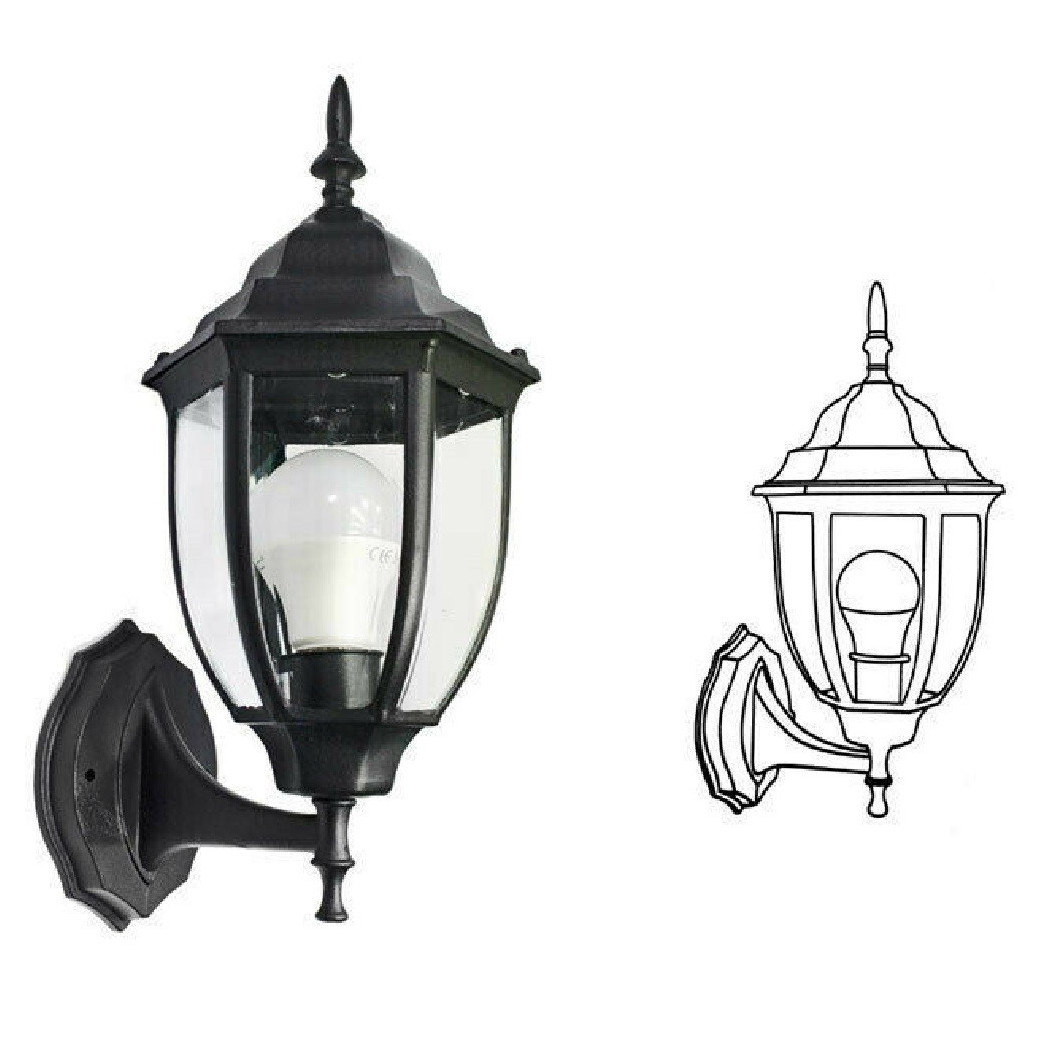 foto del prodotto trade shop lanterna da giardino antica lampada parete applique da esterno a muro retr es09 nero