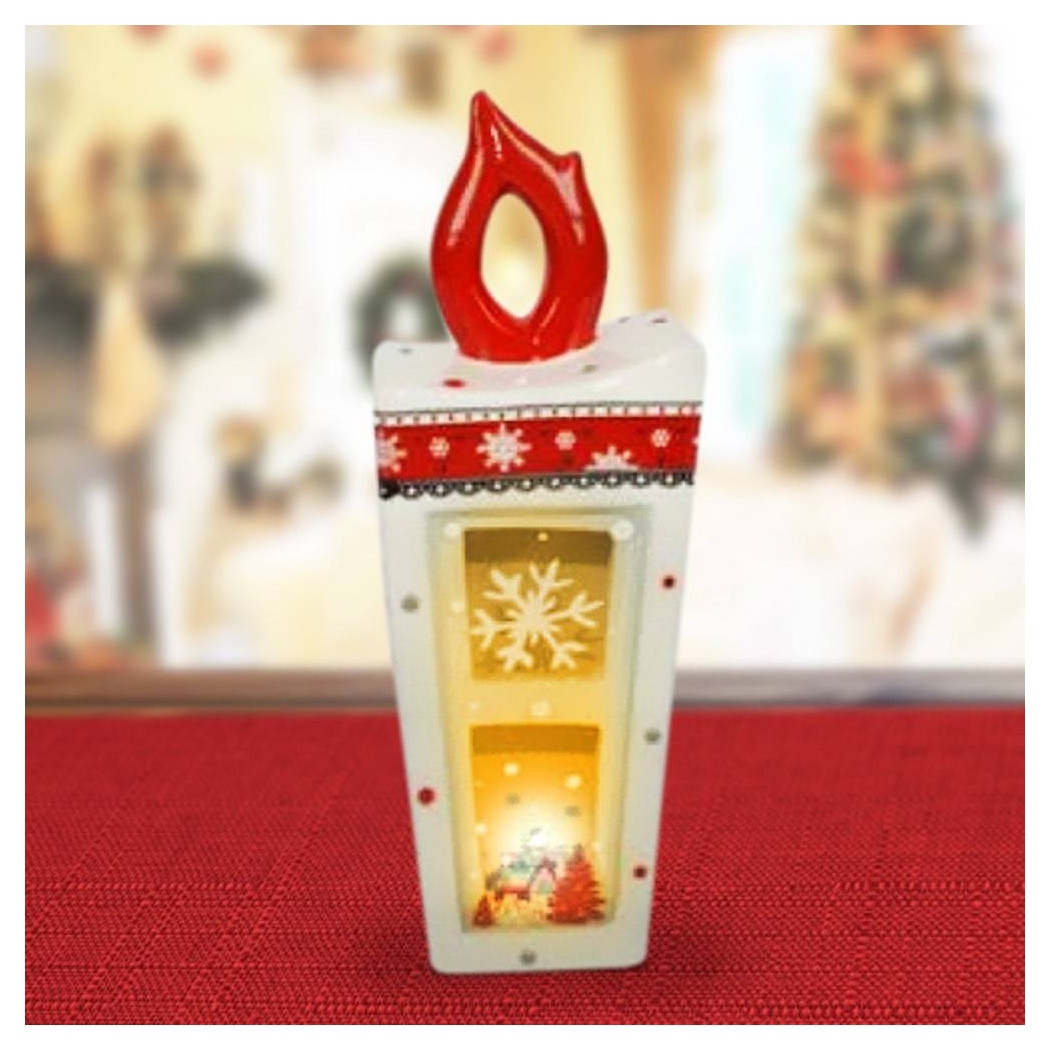 foto del prodotto trade shop lanterna in ceramica candela con lumino elettrico 21 cm decorazioni natalizie 