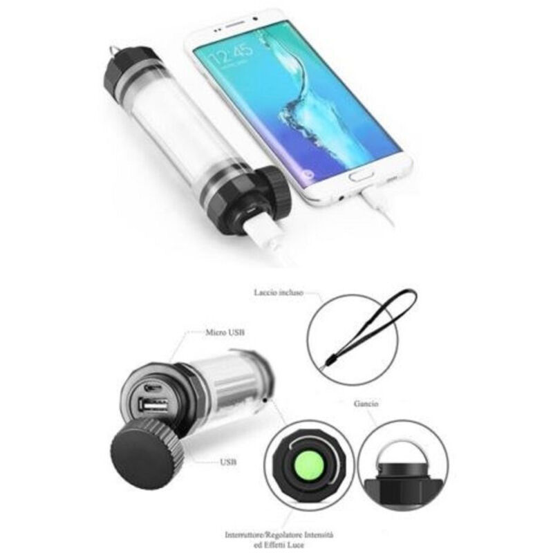 foto del prodotto trade shop lanterna led torcia portatile lampada 5200mah emergenza ricaricabile usb powerbank 