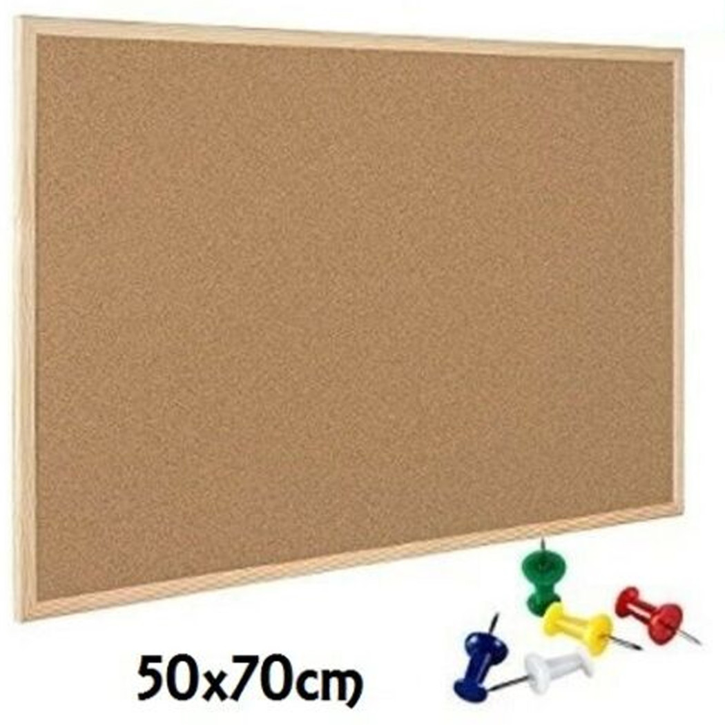 foto del prodotto trade shop lavagna bacheca in sughero con cornice in legno 50x70cm appunti foto spilli 