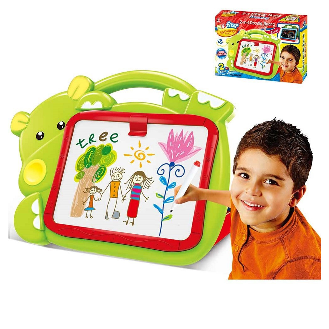 foto del prodotto trade shop lavagna lavagnetta per bambini hippo 2in1 con gessetti cassino pennarelli verde 