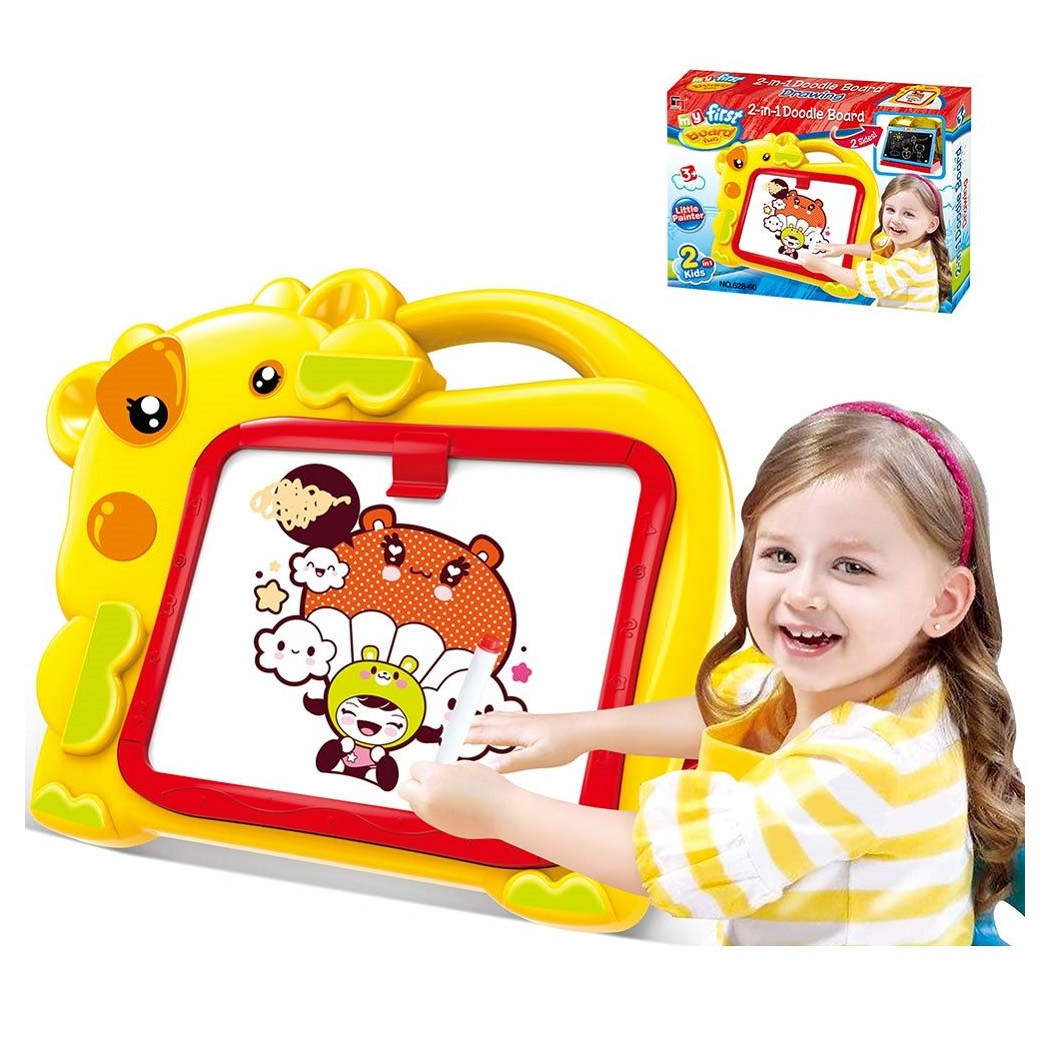 foto del prodotto trade shop lavagna magnetica bambini hippo 2in1 con gessetti cassino e pennarelli giallo 