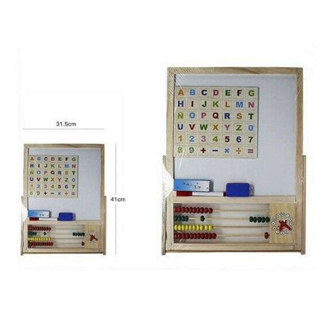 foto del prodotto trade shop lavagna magnetica in legno con pallottoriere abaco lettere per bambini 