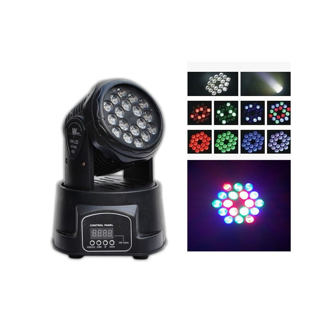 foto del prodotto trade shop led mini moving head light luce 18x3w raggio rgb la lampada party feste 