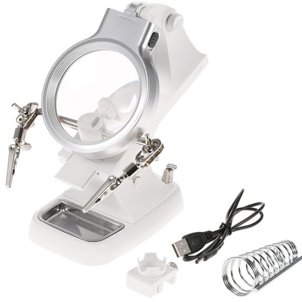 foto del prodotto trade shop lente ingrandimento pinze da tavolo luce led riparazioni saldature orientabile 