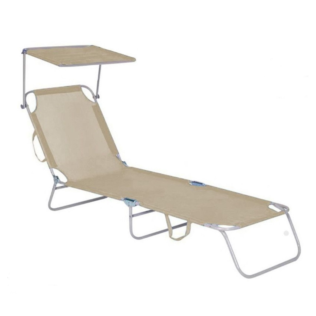 foto del prodotto trade shop lettino con parasole in textilene tortora mare giardino schienale regolabile 281055 