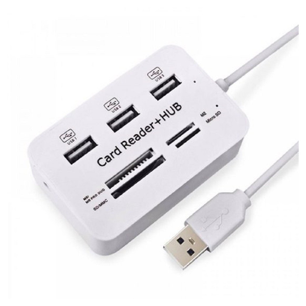 foto del prodotto trade shop lettore di schede carte hub usb 2.0 3 porte usb slot ms sd mmc tf m2 q h02 