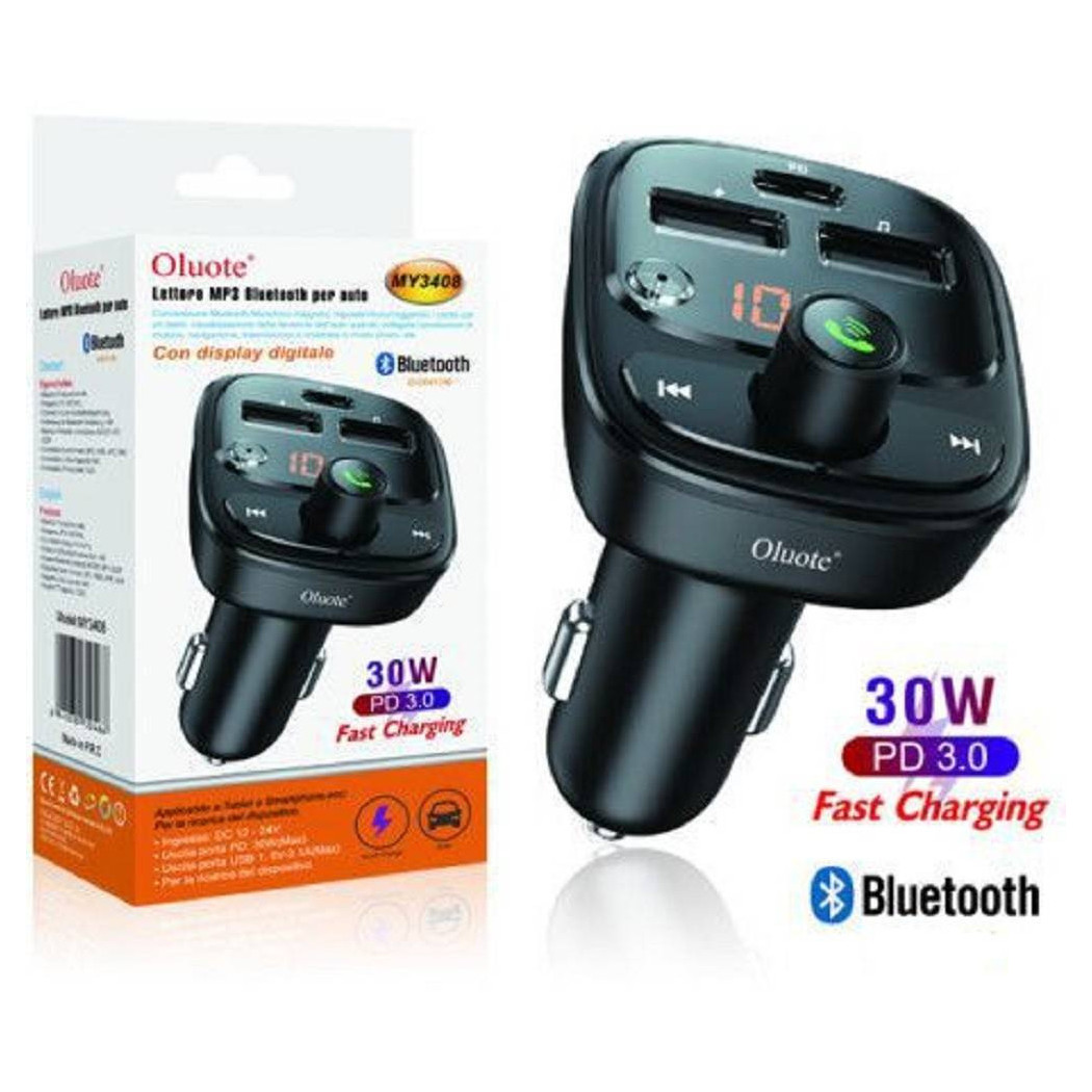 foto del prodotto trade shop lettore mp3 bluetooth per auto 30 w display lcd dc accendisigari 12v 24v my3408 