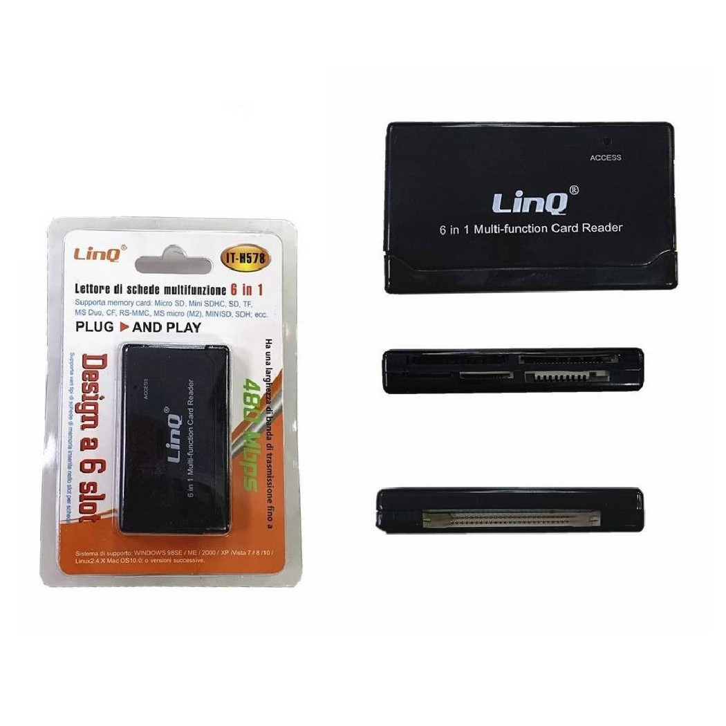 foto del prodotto trade shop lettore schede di memoria memory card 6in1 sd tf micro sd rs mmc it h578 esterno 