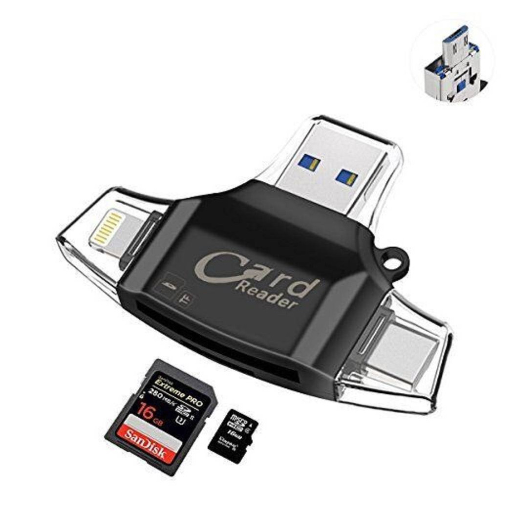 foto del prodotto trade shop lettore schede memoria memory 4 in 1 otg usb micro usb tipo c lightning id r008 