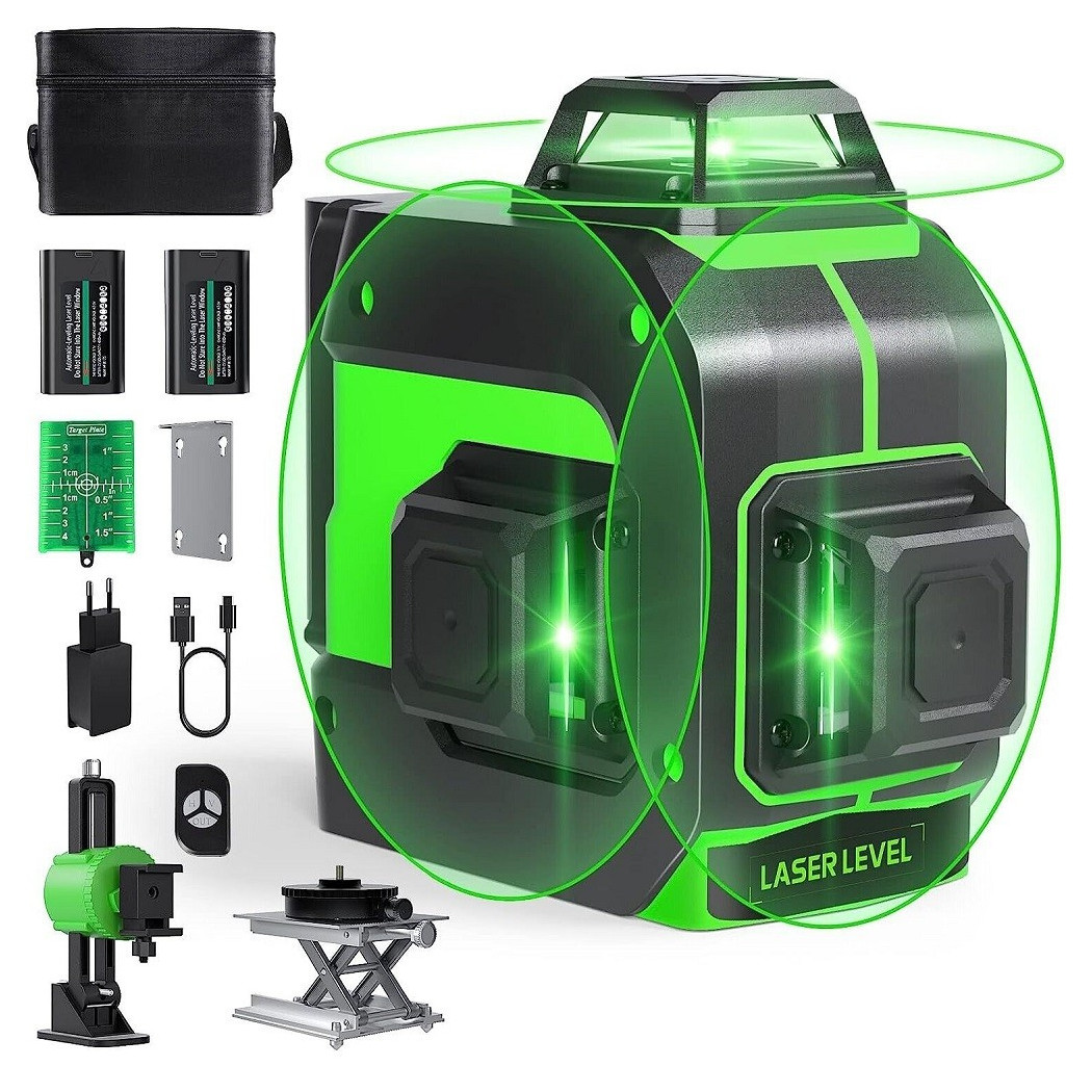 foto del prodotto trade shop livella laser autolivellante a 360 livella laser verde 2 batterie ricaricabili 