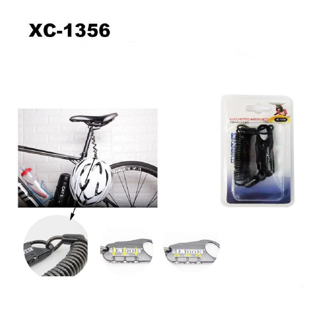 foto del prodotto trade shop lucchetto antifurto cavo a molla spirale per moto bici casco combinazione xc1356 