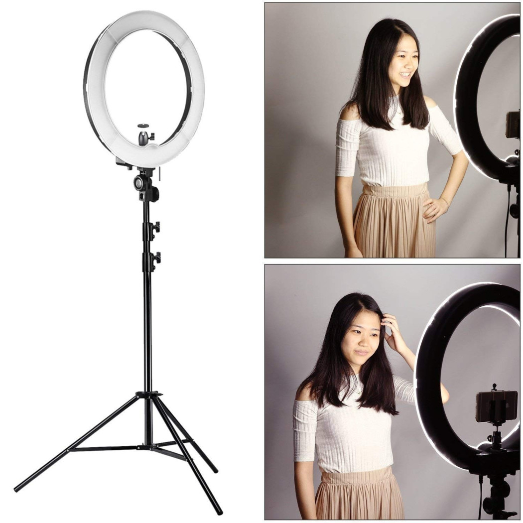 foto del prodotto trade shop - luce ad anello 16 dimmerabile a led per studio fotografico treppiede regolabile -