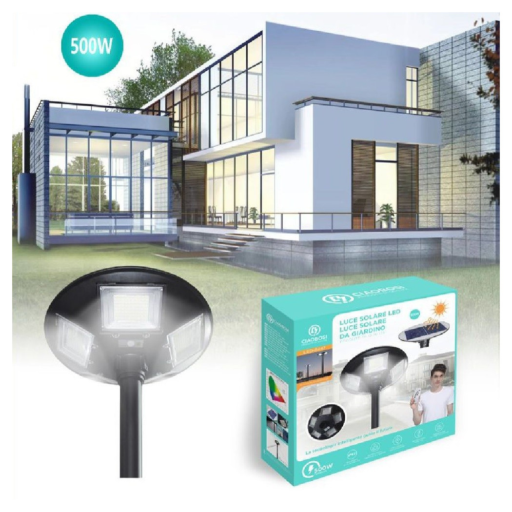 foto del prodotto trade shop luce lampione faro giardino stradale crepuscolare pannello solare 500 w led 8447 