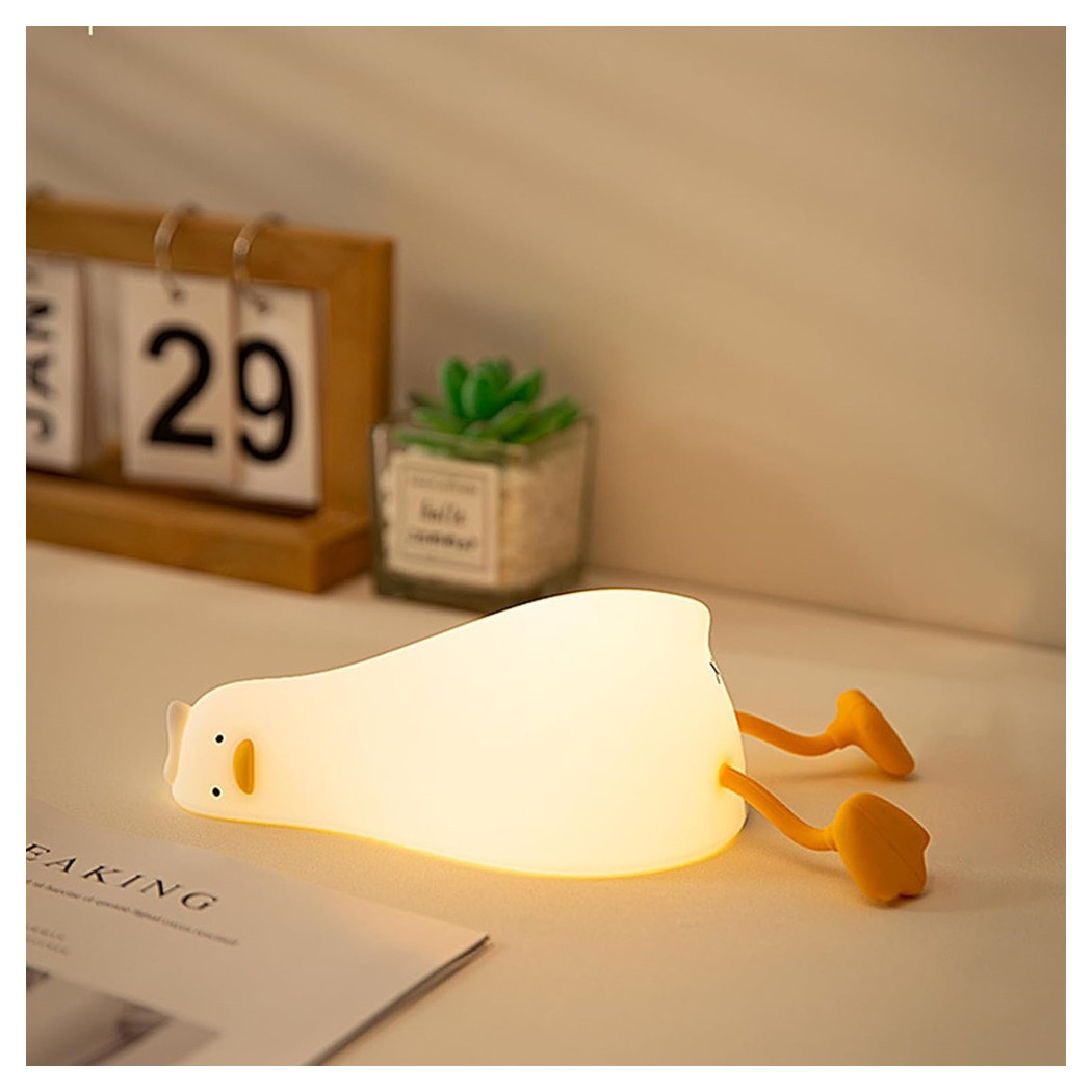 foto del prodotto trade shop luce notturna forma anatra sdraiata in silicone lampada ricaricabile usb a led touch 