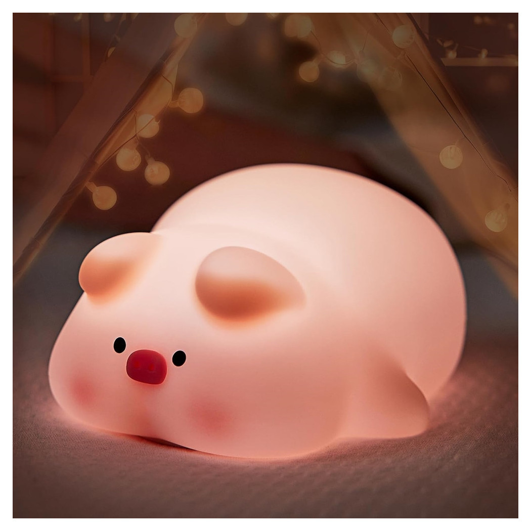 foto del prodotto trade shop luce notturna forma maiale per bambini in silicone dimmerabile lampada ricaricabile 