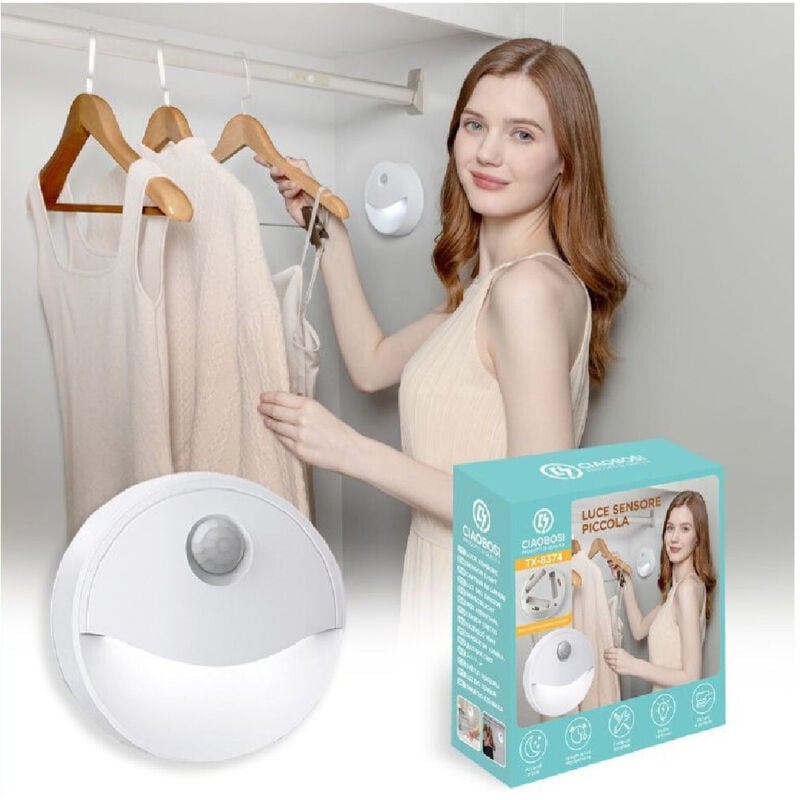foto del prodotto trade shop luce sensore di movimento led casa crepuscolare notturna armadi piccola tx 8374 