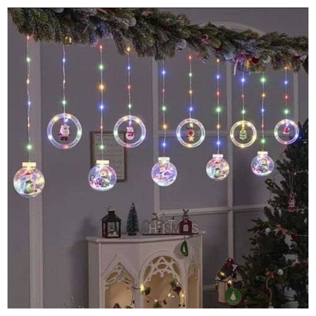 foto del prodotto trade shop luci natalizie 3d 3mt tenda usb interni rgb anelli con figura natale decorazione 