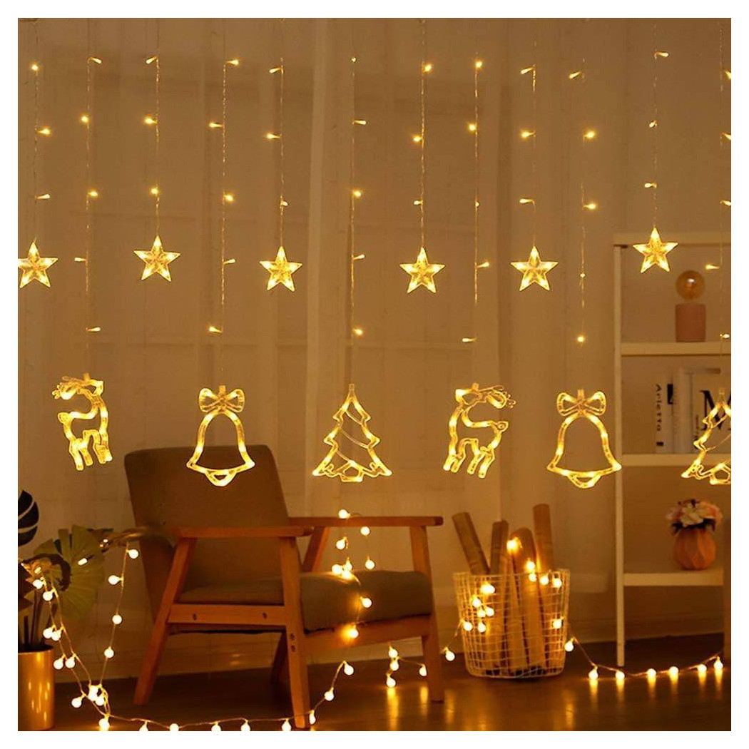 foto del prodotto trade shop luci tende led 12 lampade campane alberi natale decorazioni a corrente bianco caldo 
