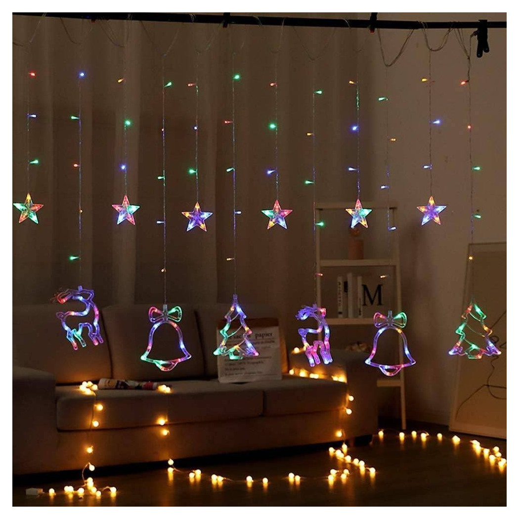 foto del prodotto trade shop luci tende led 12 lampade campane alberi natale decorazioni a corrente multicolore 