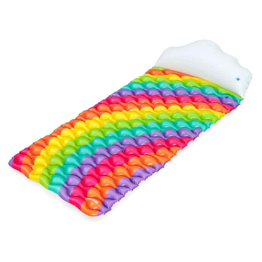 foto del prodotto trade shop materassino arrotolabile fashion rainbow dreams arcobaleno con cuscino forma nuvola 44107 