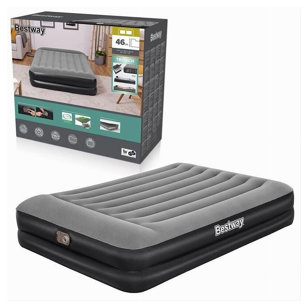 foto del prodotto trade shop materasso floccato matrimoniale airbed nero grigio gonfiabile pompa integrata 67403 