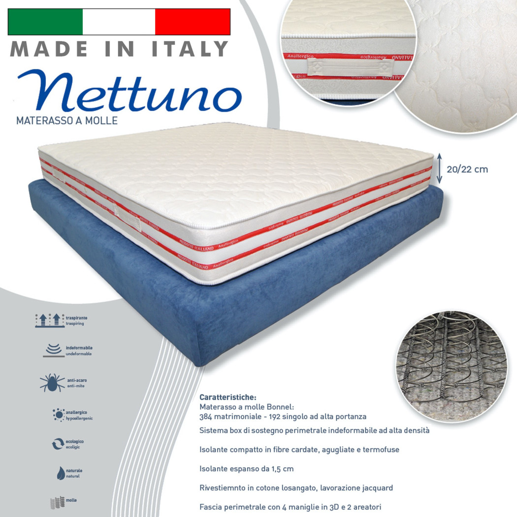 foto del prodotto trade shop materasso matrimoniale 160x190 alto 22 cm a molle bonnel ortopedico antiacaro 