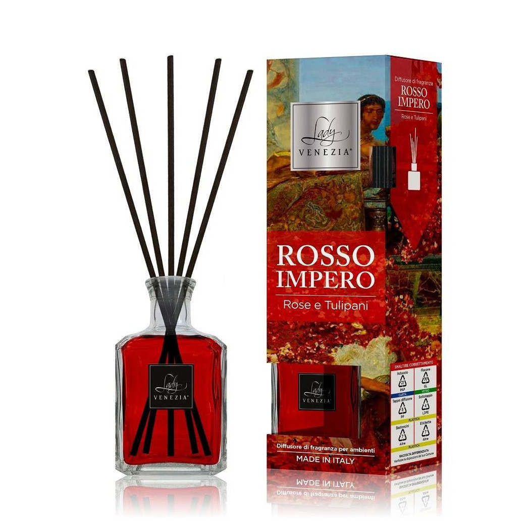 foto del prodotto trade shop maxi diffusore ambiente bastoncini fragranza rosso impero rose e tulipani 250 ml 