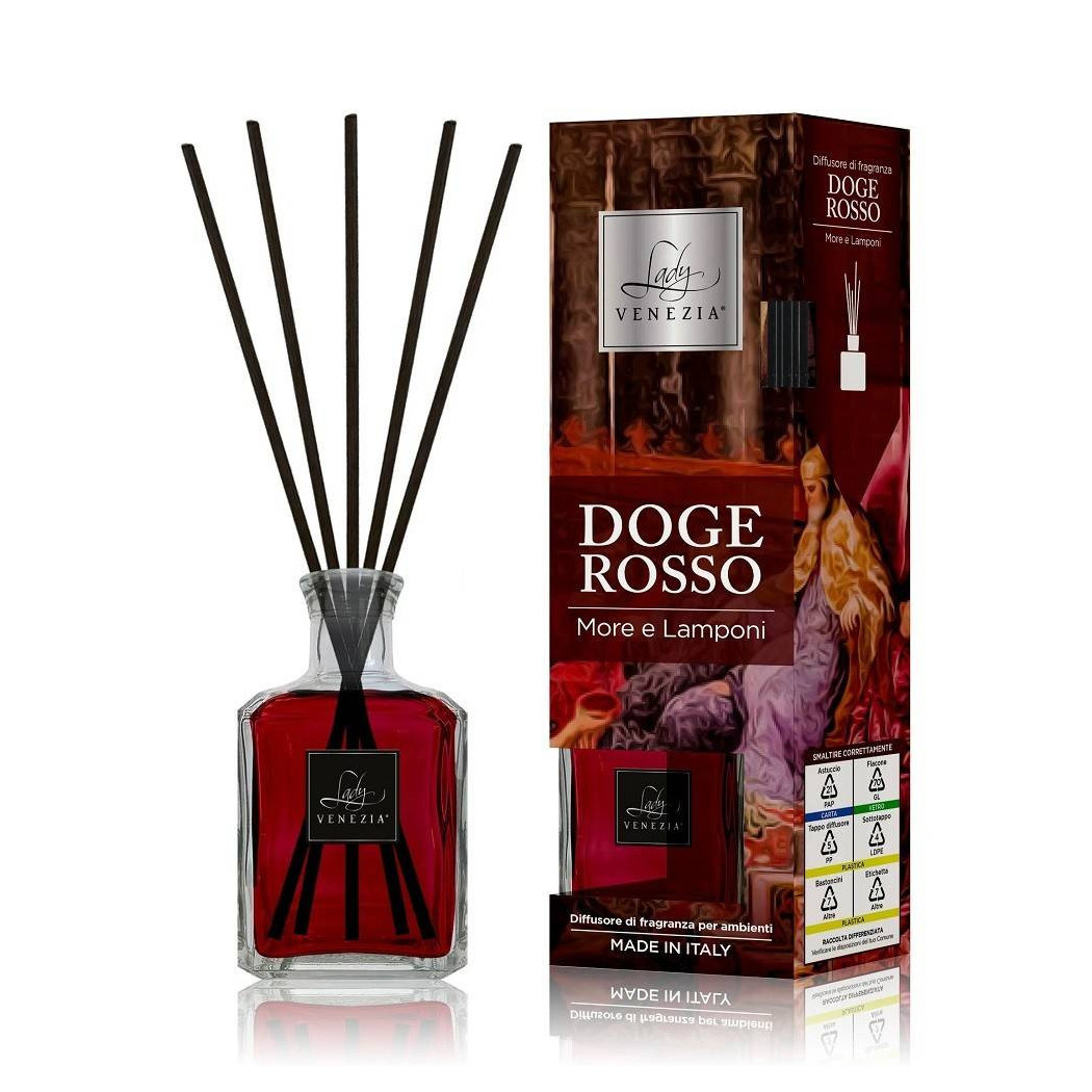 foto del prodotto trade shop maxi diffusore ambiente con bastoncini fragranza doge rosso more e lamponi 250ml 
