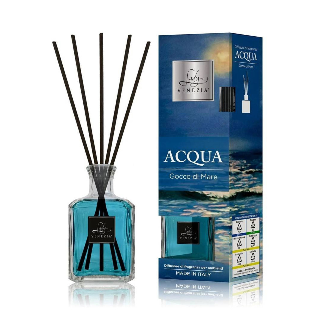 foto del prodotto trade shop maxi diffusore ambiente cubo con bastoncini fragranza acqua gocce di mare 250 ml 