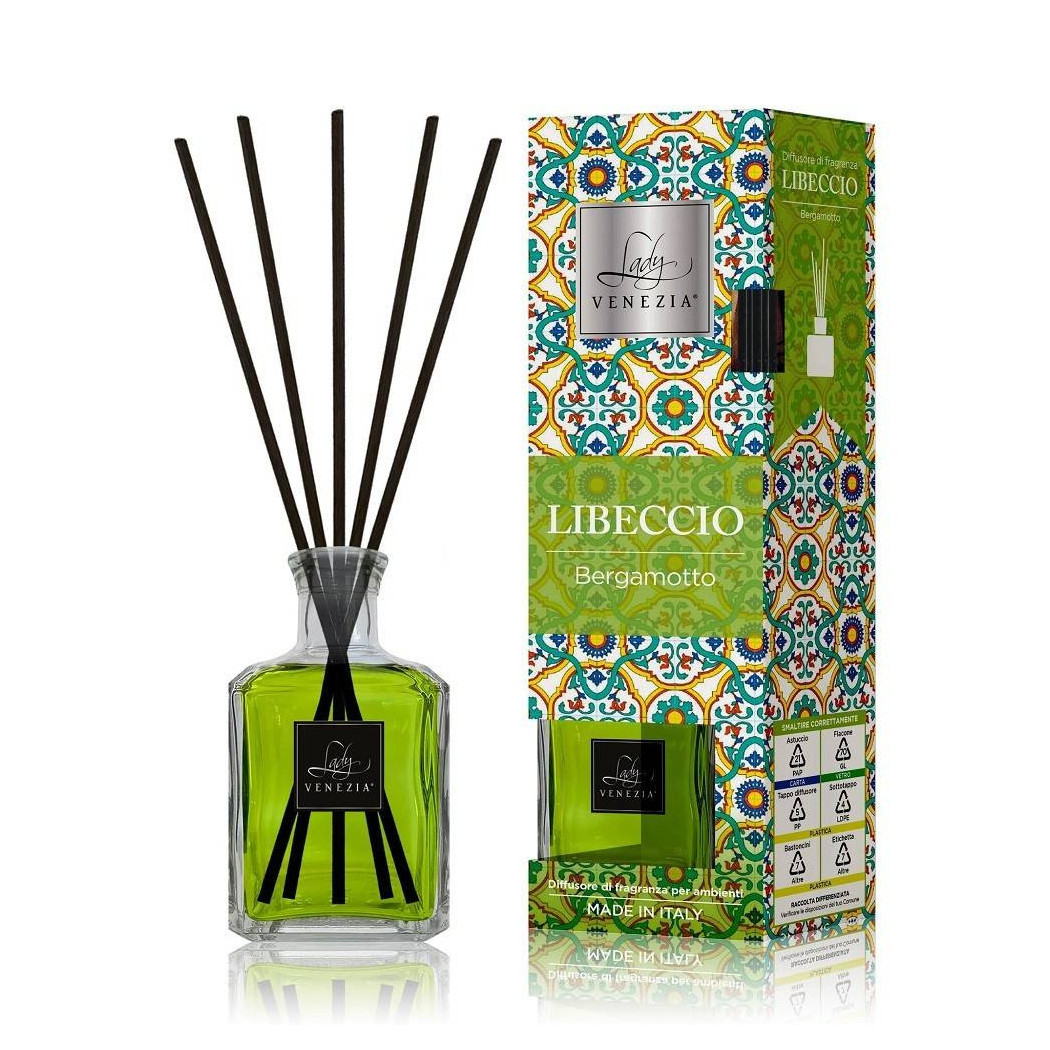 foto del prodotto trade shop maxi diffusore ambiente cubo con bastoncini fragranza libeccio bergamotto 250 ml 