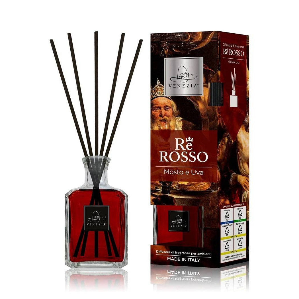 foto del prodotto trade shop maxi diffusore ambiente cubo con bastoncini fragranza re rosso mosto e uva 250ml 