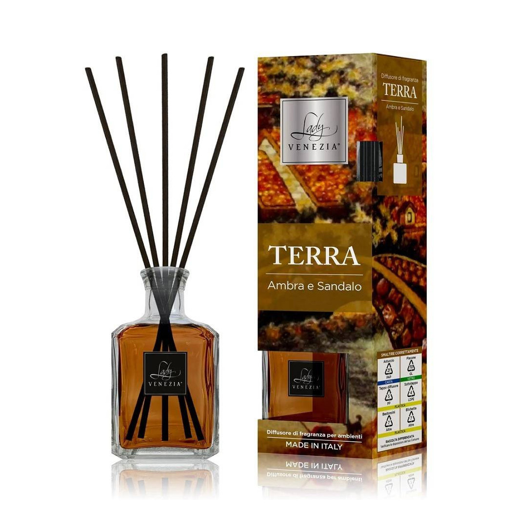 foto del prodotto trade shop maxi diffusore ambiente cubo con bastoncini fragranza terra ambra e sandalo 250ml 