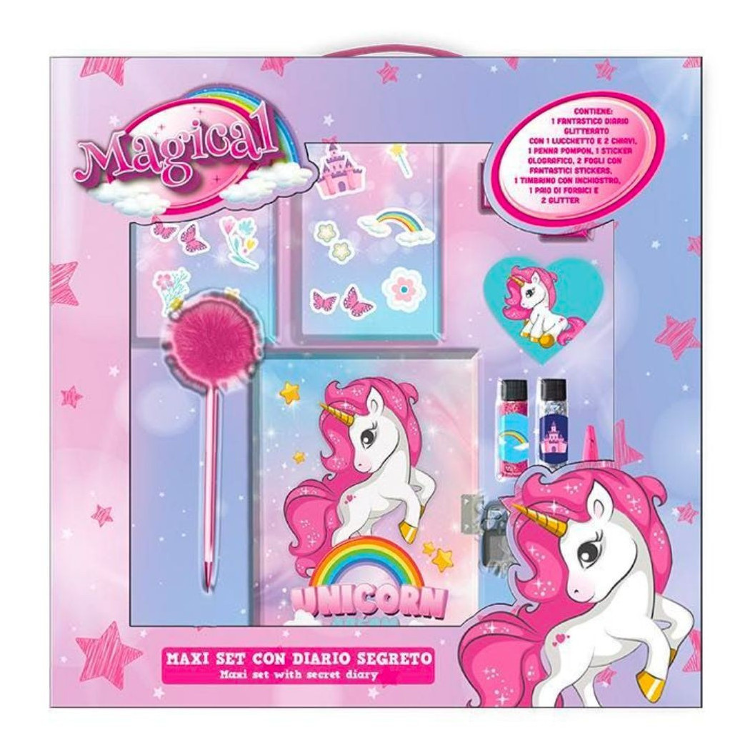foto del prodotto trade shop maxi set diario segreto glitterato magico unicorno accessori gioco per bambina 