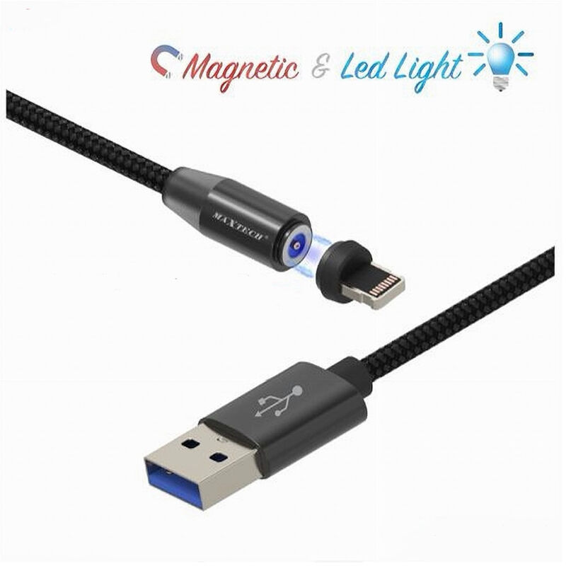 foto del prodotto trade shop maxtech cavo lightning 1mt usb intrecciato magnetico ricarica ipad iphone maxtech f ip026 