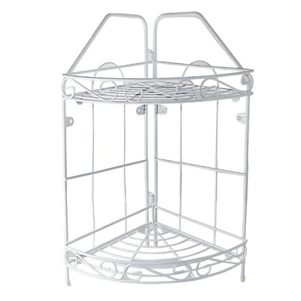 foto del prodotto trade shop mensola angolare angoliera 2 ripiani porta oggetti bagno metallo bianco 52527 