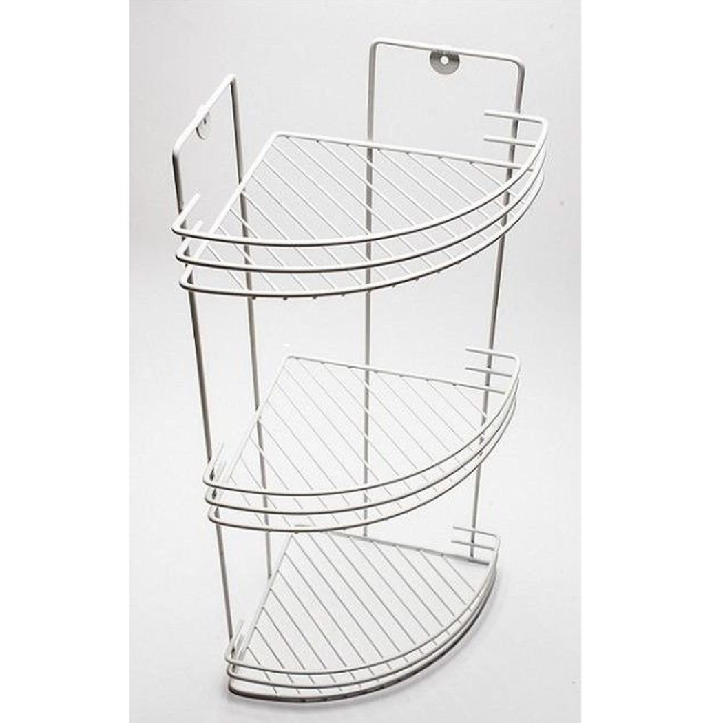 foto del prodotto trade shop mensola da bagno angolare a 3 livelli ripiani metallo bianca 59x22x22cm 