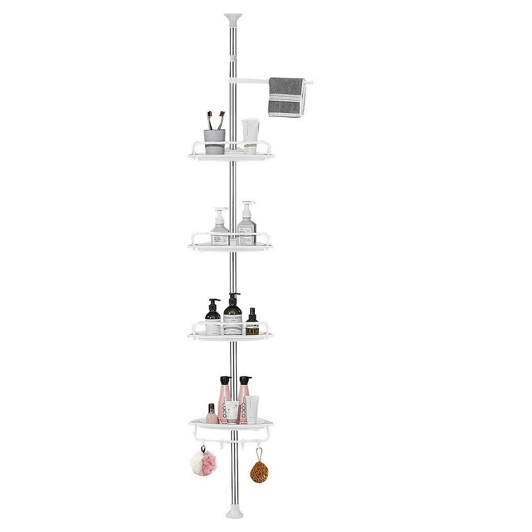 foto del prodotto trade shop mensola doccia angolare telescopico bagno 4 ripiani 1 portasciugamani 95 305cm bianco 