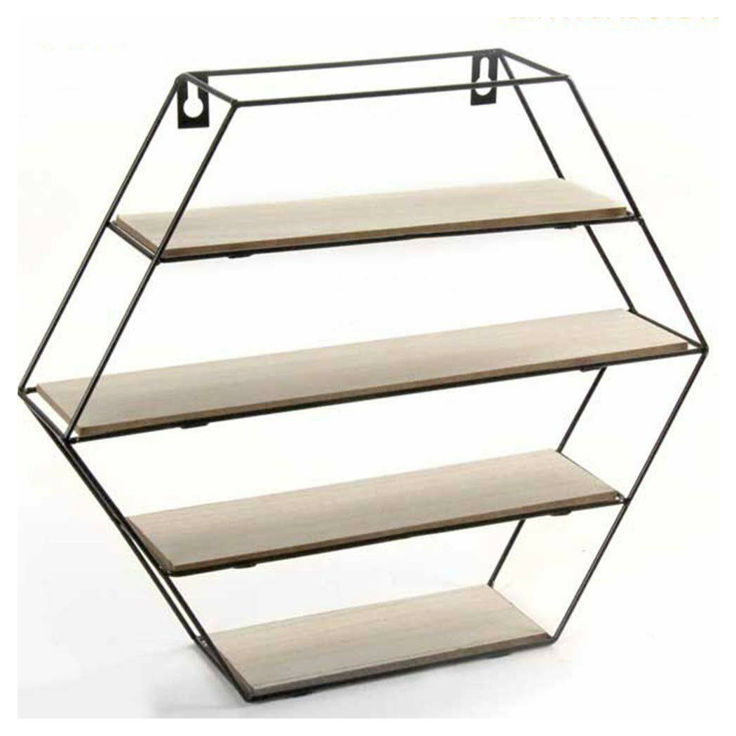 foto del prodotto trade shop mensola parete esagonale 4 mensole ripiani design moderno scaffale legno metallo 