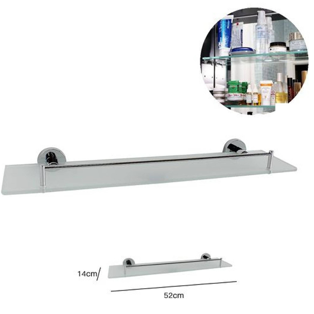 foto del prodotto trade shop mensola vetro per bagno in acciaio 50x15cm con fissaggio a parete muro ellittica 