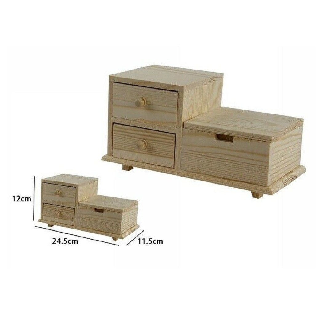 foto del prodotto trade shop mini cassettiera in legno naturale 2 cassetti con scomparto decoupage 53386a 