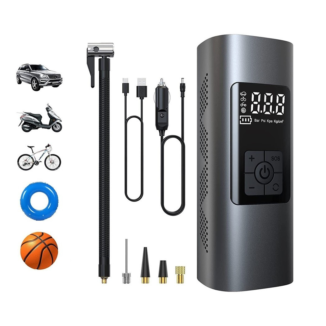 foto del prodotto trade shop mini compressore ad aria portatile gonfiatore ricaricabile display led auto 