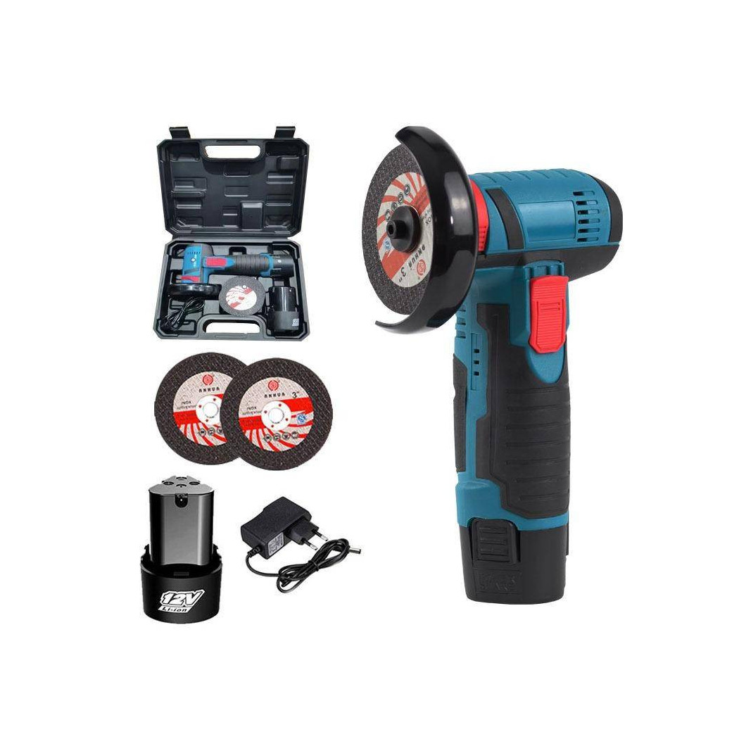 foto del prodotto trade shop mini flex smerigliatrice a batteria litio 12v 1.5ah disco 76mm portatile pratico 