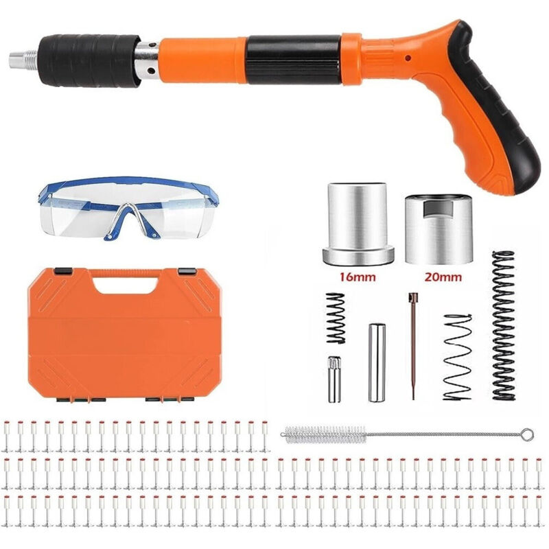 foto del prodotto trade shop mini pistola sparachiodi manuale con 10 chiodi portatile silenziatore regolabile 